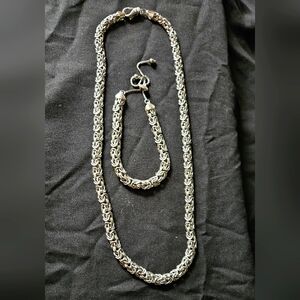 Solid sterling byzantine necklace and bracelet with bolo closure (adjustable)